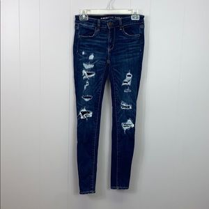 American Eagle distressed dark wash skinny jeans